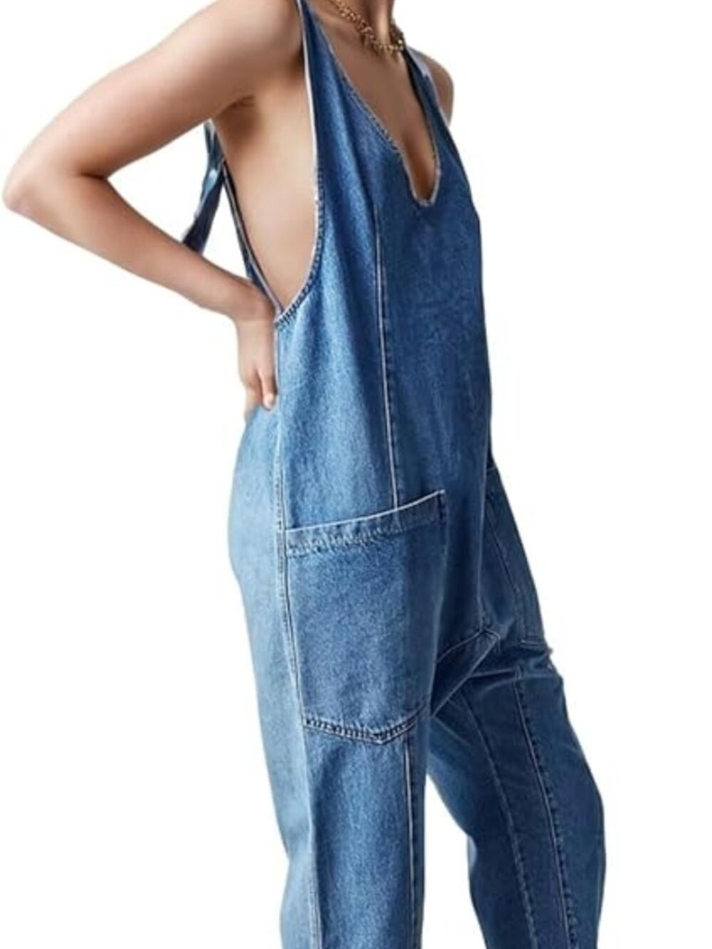 High Roller Pull Strap Iconic Light Blue Jumpsuit - Picture 6 of 8